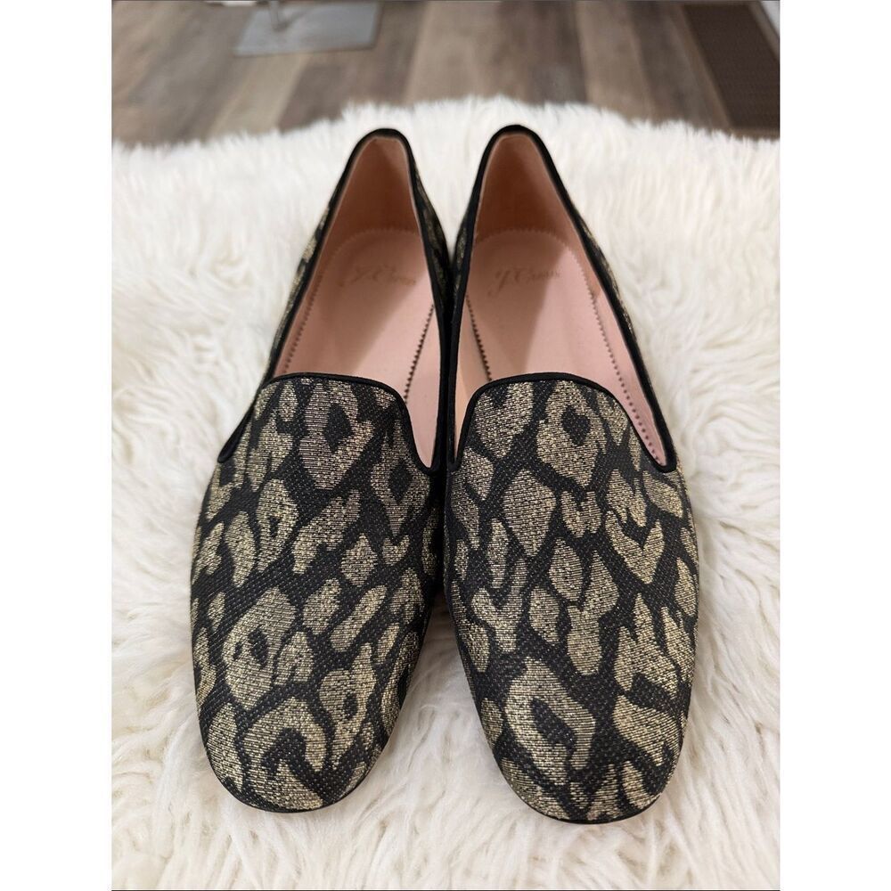 J. Crew Black and Gold Leopard Slip-On Loafers